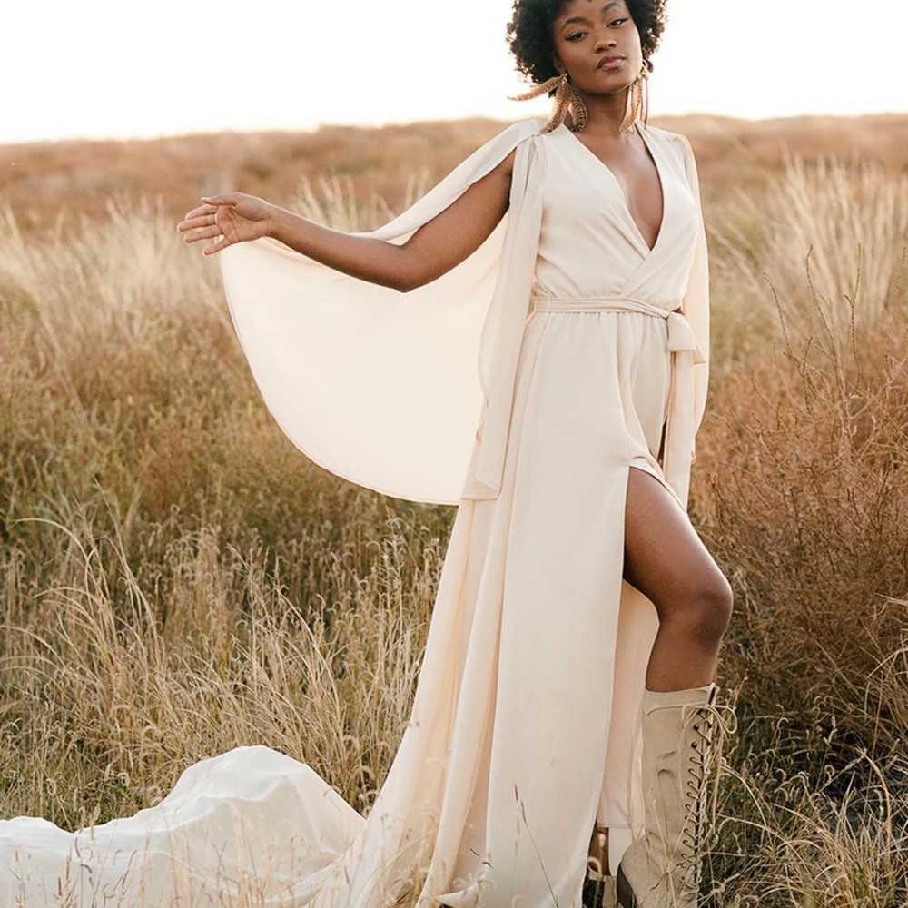 Joyfolie Nerina Cream Maxi Dress with Flowing Cape